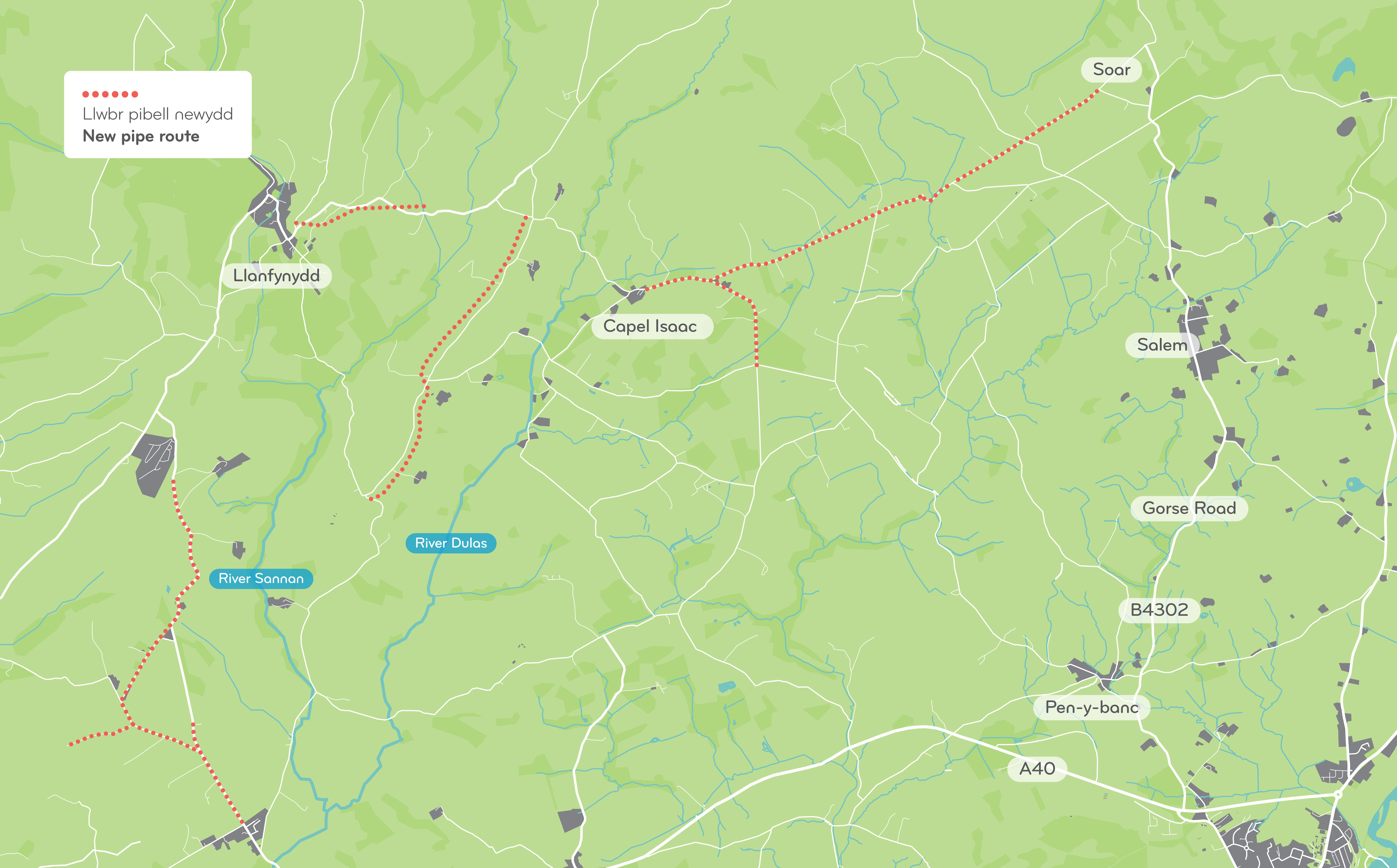 Llanfynydd Pipe Route Map
