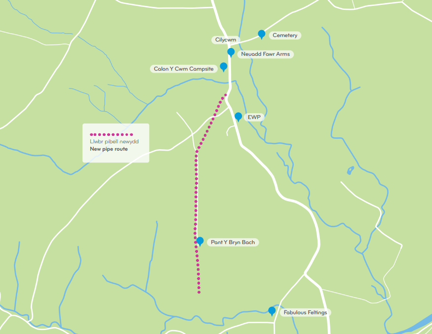 Panytbryn Cilycwm - pipe route