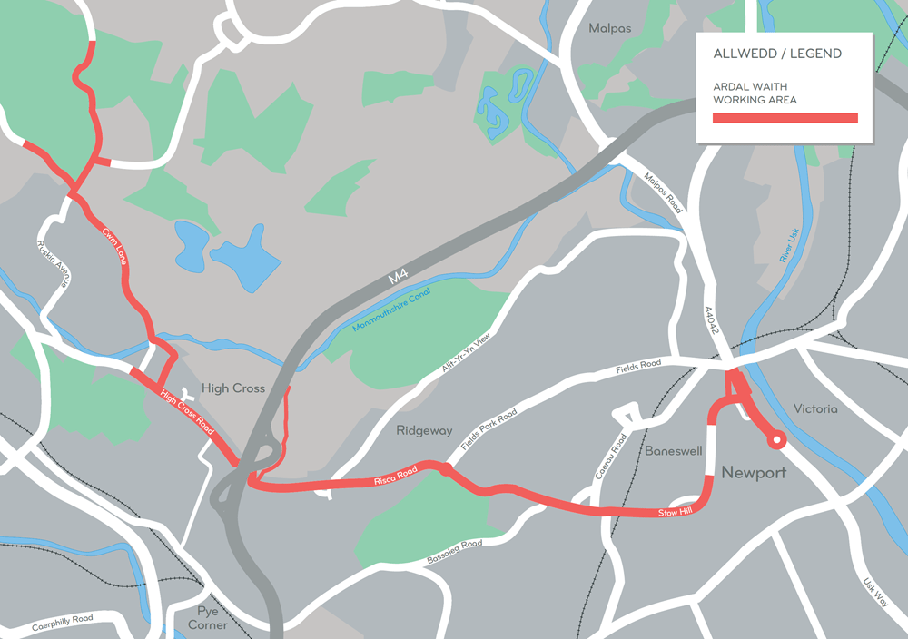 A map of the Newport West investment working area